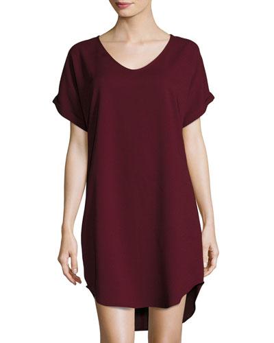 Relaxed V-neck Short-sleeve Dress, Vino
