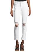 Rolled-cuff Destroyed Cropped Jeans