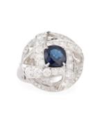 18k White Gold Blue Sapphire Wrapped Diamond Ring,