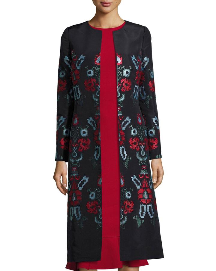 Cross-stitch Embroidered Silk Coat, Blue