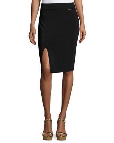 Pull-on Front-slit Knit Pencil