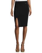 Pull-on Front-slit Knit Pencil