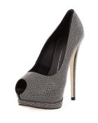 Beaded Peep-toe High Pump, Black/multi