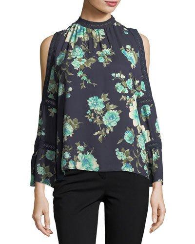 High-neck Floral-print Blouse