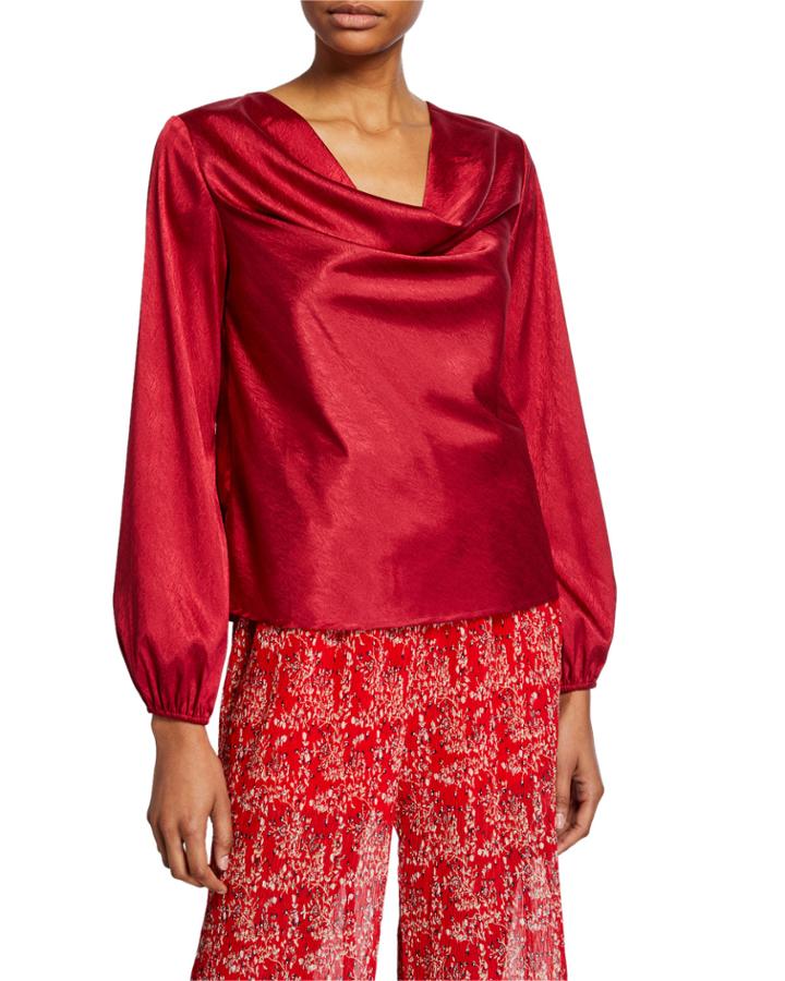 Lotti Cowl-neck Blouson-sleeve Top