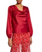 Lotti Cowl-neck Blouson-sleeve Top