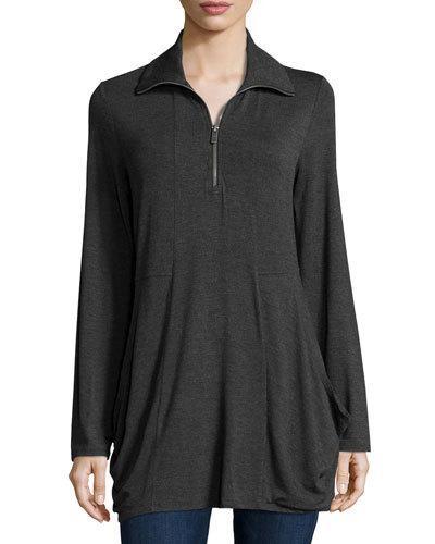 Long-sleeve Half-zip Tunic Top, Charcoal Heather