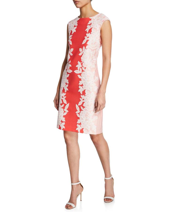 Shift Dress W/ Floral Embroidery