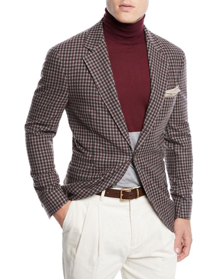 Men's Check Wool Three-button Sport Coat Jacket