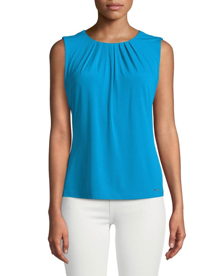 Pleated-neck Tank Top