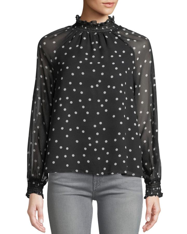 Ruched-neck Polka-dot Blouse