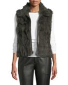 Zip-front Rabbit Fur Vest, Green
