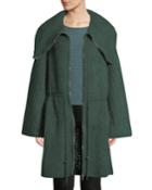 Zip-front Ruched-waist Mohair-blend Sweater W/ Exaggerated Collar