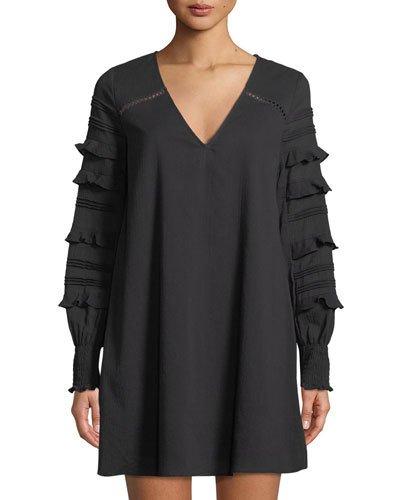 Ruffle-sleeve V-neck A-line Dress