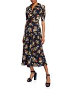 Floral-print Elbow-sleeve Midi Wrap Dress