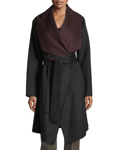 Two-tone Reversible Wool-blend Wrap Coat