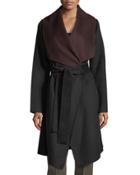 Two-tone Reversible Wool-blend Wrap Coat