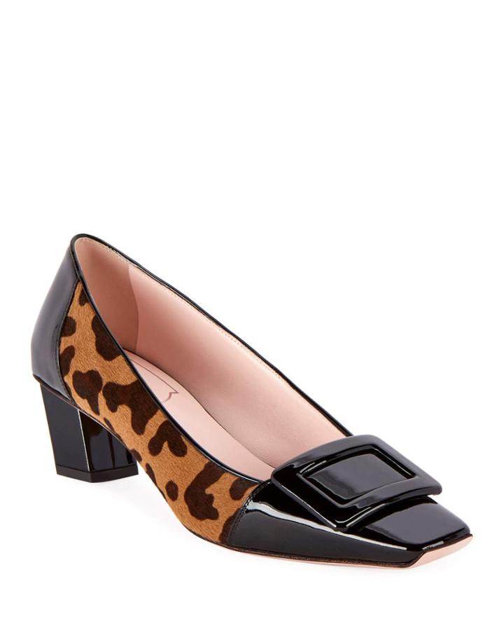Belle Vivier Leopard-print Pilgrim Buckle Pumps