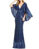 Sequin Cape-sleeve Column Gown