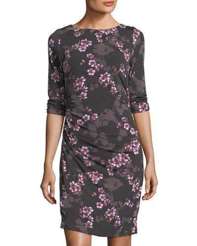3/4-sleeve Shirred Jersey Dress