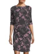 3/4-sleeve Shirred Jersey Dress