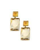 18k Gold Rock Candy Rectangle Snowman Earrings In White Opal & Champagne Citrine