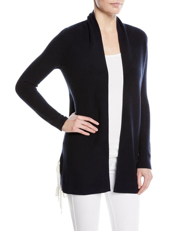 Cashmere Ribbed Side-tie Open-front Cardigan