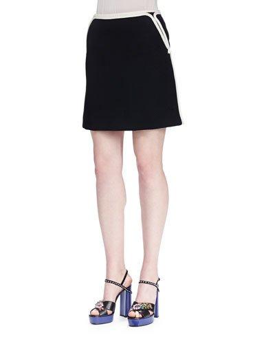 Twill Mini Skirt W/ Rope Trim, Black