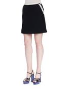 Twill Mini Skirt W/ Rope Trim, Black
