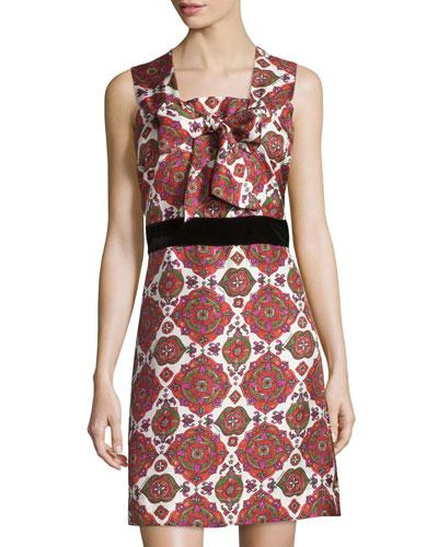Sleeveless Printed Bow Dress, Kaleidoscope Print/black