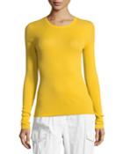 Crewneck Long-sleeve Ribbed Cashmere Top