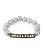 Pearl & Diamond Cutout Id Bar Stretch Bracelet