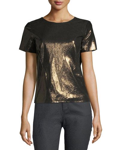 Lalaine Short-sleeve Metallic-leather Blouse