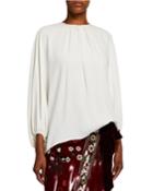 Stretch Silk Puff-sleeve Blouse