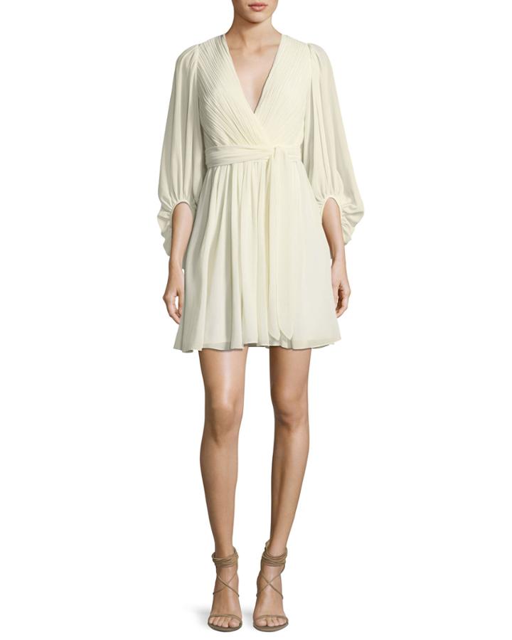 Full-sleeve V-neck Plisse Chiffon Cocktail Dress