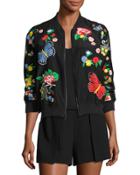 Felisa Embroidered Bomber Jacket, Black