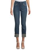 Alina High-rise Wide-cuff Embroidered Ankle Jeans