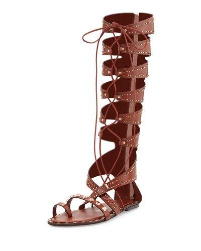 Sorcerer Studded Lace-up Gladiator Sandal, Tobacco