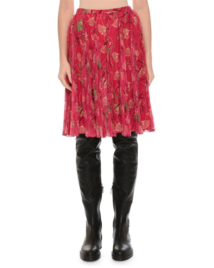 Floral Circle Pleated Skirt, Pink Pattern
