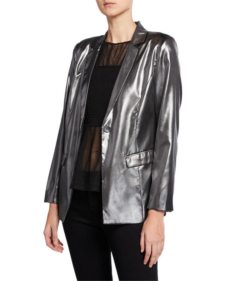 Metallic Button-front Structured Blazer