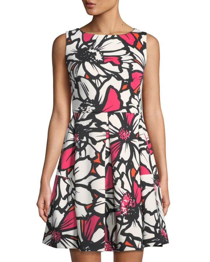 Sleeveless Abstract Floral Fit & Flare Dress