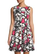 Sleeveless Abstract Floral Fit & Flare Dress