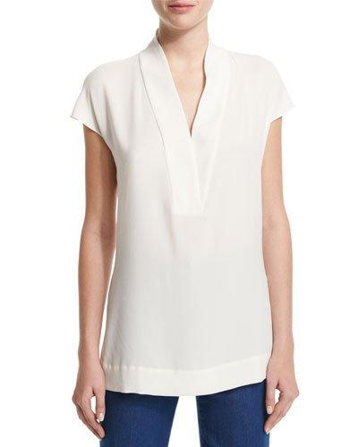 Essential Cap-sleeve V-neck Shell, Off White