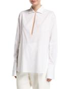 Collared Poplin Keyhole Blouse