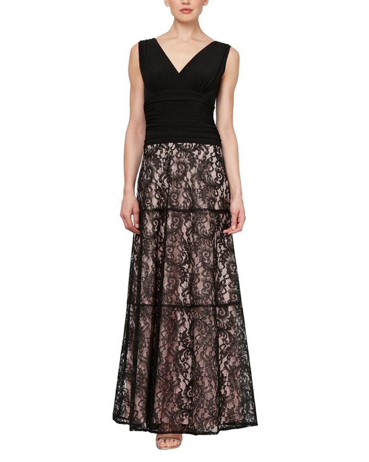 Ruched-waist Lace Cocktail Dress