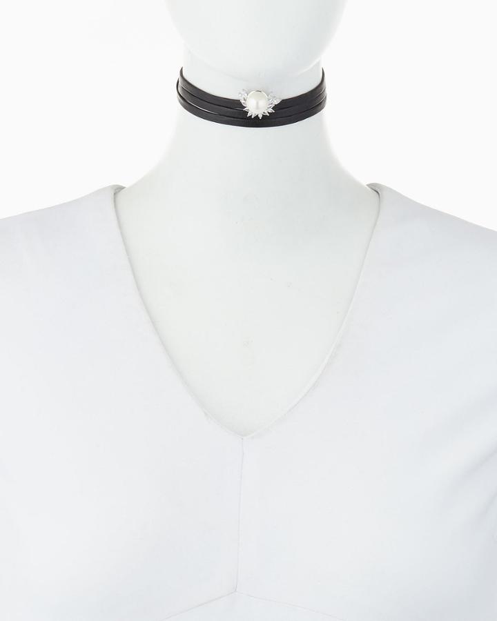Monarch Pearly Crystal Leather Choker Necklace