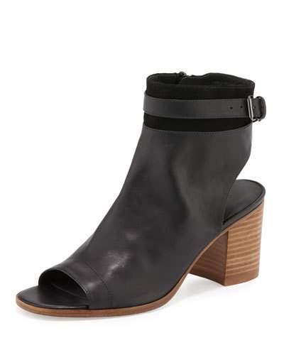 Jane Leather Peep-toe Bootie, Black