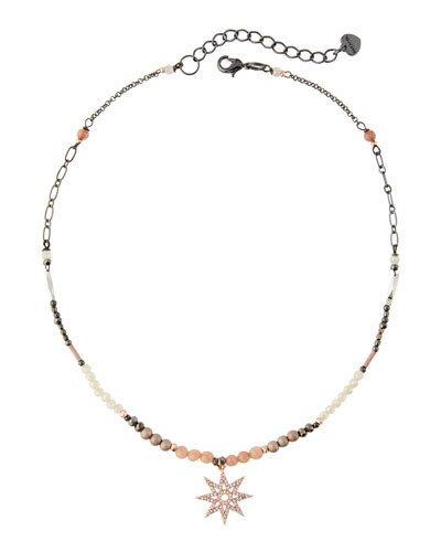 Beaded Pave North Star Pendant Necklace
