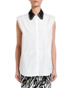 Collared Sleeveless Button-down Blouse