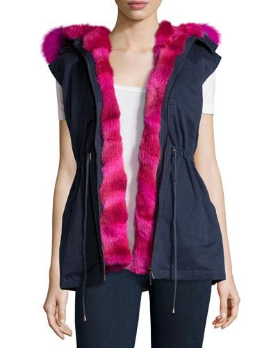 Twill Fur-trim Drawstring Vest